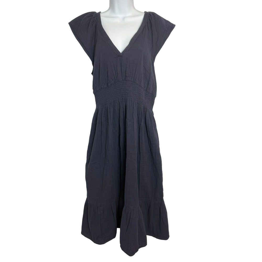 Old Navy Womens Blue Midi Dress Cotton Flutter Sleeve Tiered Cottagecore Prairie